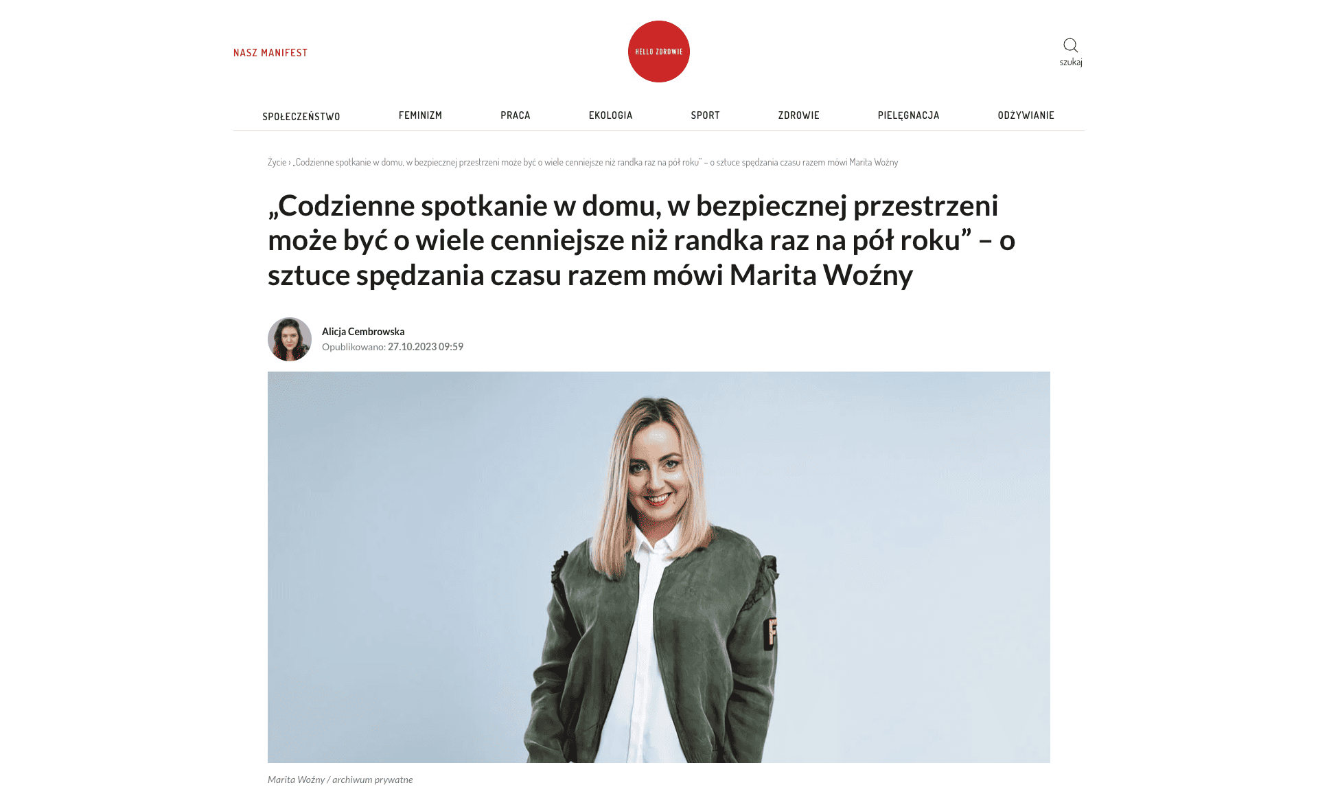 Artykuł Hello Zdrowie - Marita Woźny